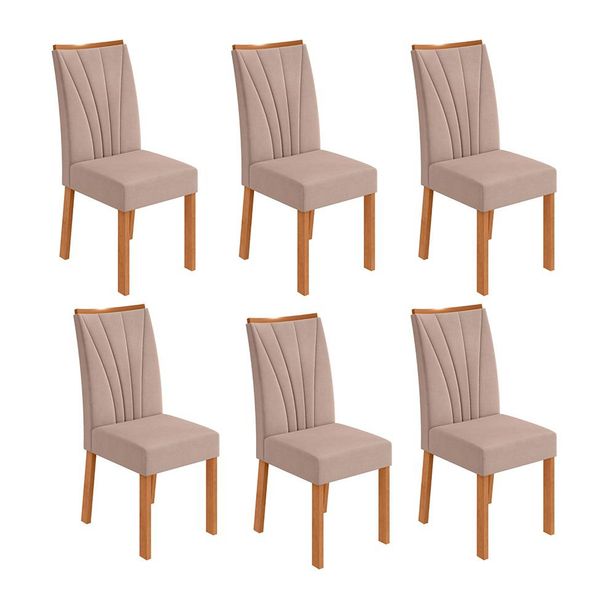 Conjunto com 6 Cadeiras Apogeu Veludo Creme e Amêndoa