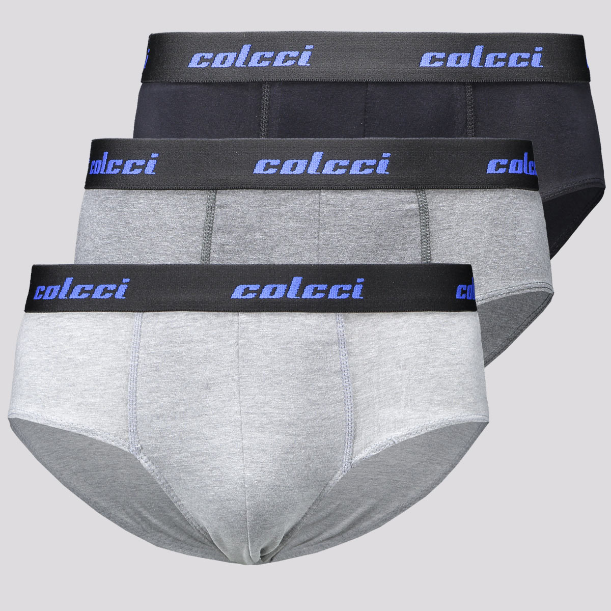 Kit de 3 Cuecas Slip Colcci Cotton Preta e Cinza