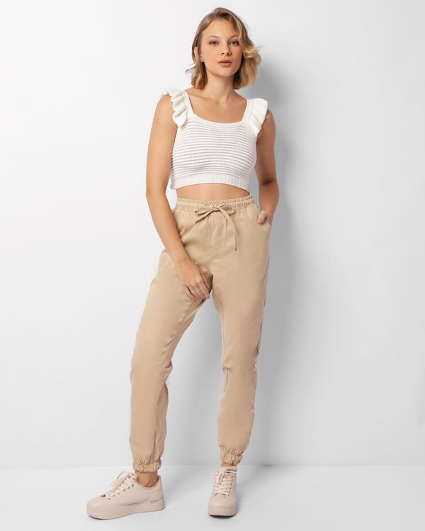 Calça Feminina Sarja Jogger Vizzy Bege 38