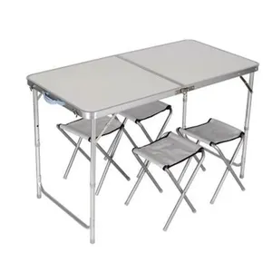 Mesa Maleta Dobrável 120x60cm com 4 Cadeiras Altura Ajustável para Camping Praia Branco Yeet Mesa Dobrável 120x60cm com 4 Cadeiras para Camping Praia Altura Ajustável Branco Yeet