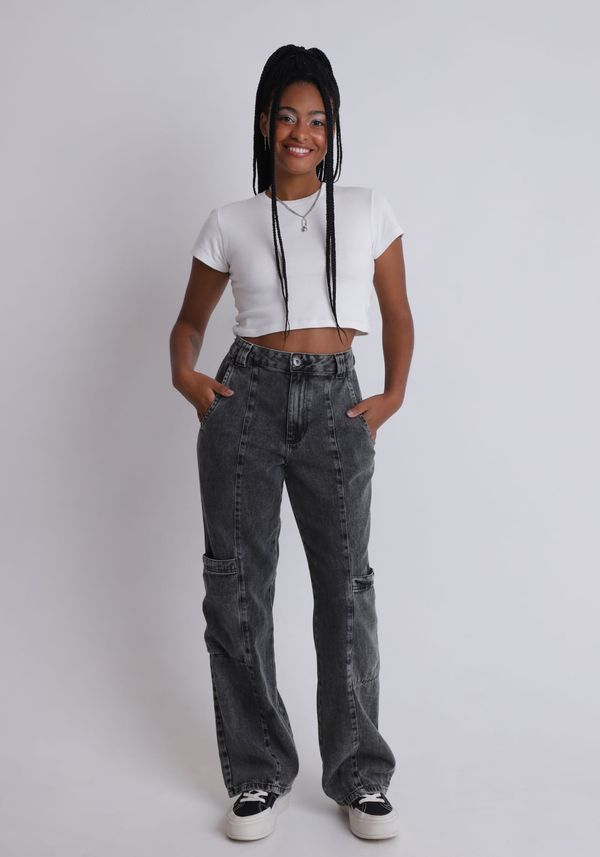 Calça Jeans Reta com Bolso Cargo Acid Wash Verde 36