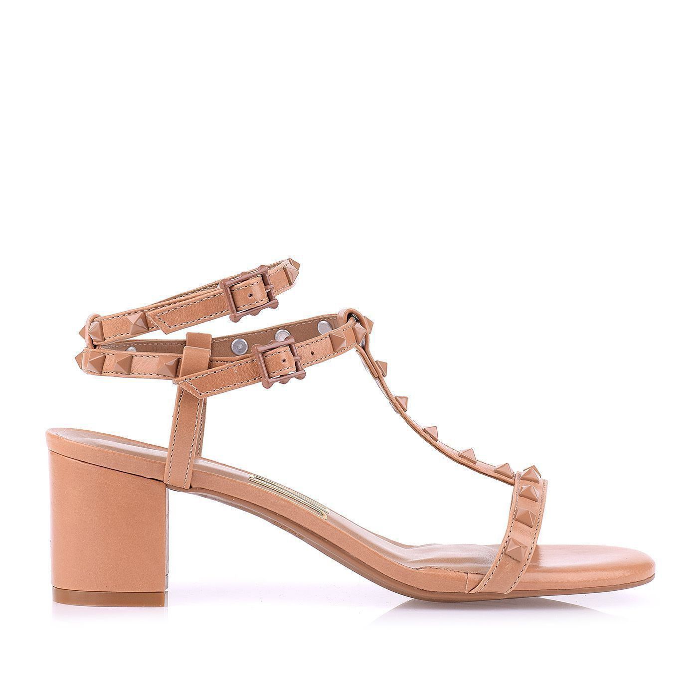 Sandália Salto Baixo Studded