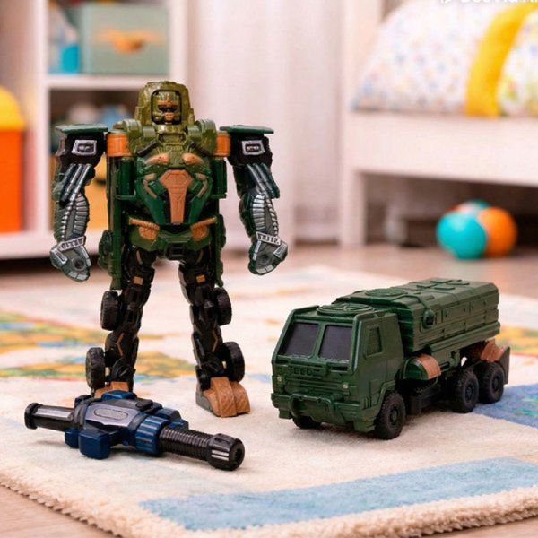 Brinquedo Robô Soldado Acessórios Transforma Carro Militar Verde