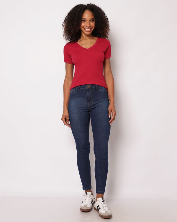 Calça Jeans Feminina Skinny com Bolsos Azul 42