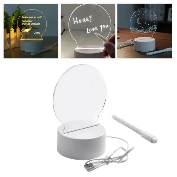 Luminária Led de Mesa com Lousa Acrílica para Escrever Personalizável com Caneta Magica Mais Luminária Led Acrílica Personalizável para Escrever com Caneta de Mesa Magica Mais