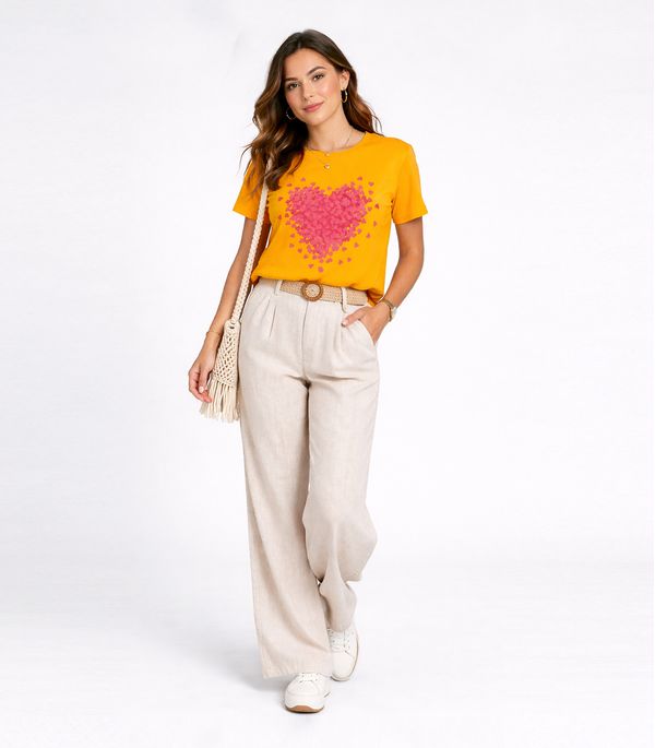 Blusa Feminina Manga Curta Estampada Select Amarelo P