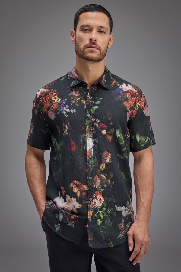 Camisa Mc Linho Estampado Floral Urbano Preto - Gg