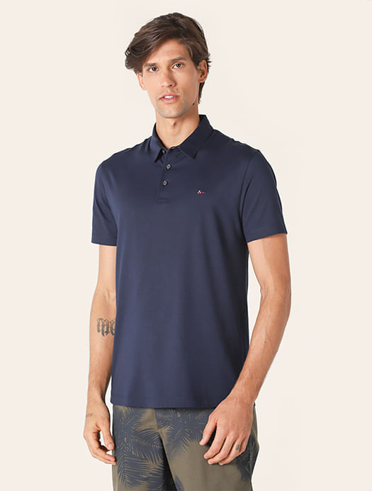 Polo Manga Curta Algodão Pima Azul - G