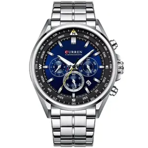 Relógio De Pulso Masculino Aço Inoxidável De Quartzo Casual Esportivo Azul Prata
