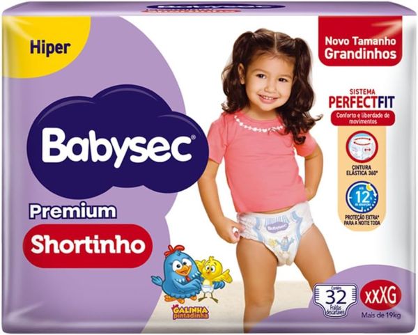 Fralda Babysec Premium Shortinho Hiper XXXG com 32 Unidades