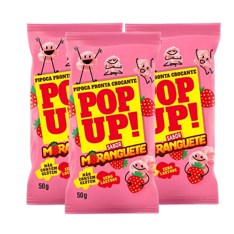 Kit Pipoca Doce Moranguete Sem Lactose Sem Glúten - PopUp 3 Unidades 50g