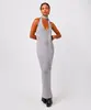 vestido longo feminino de tricot com echarpe cinza GG