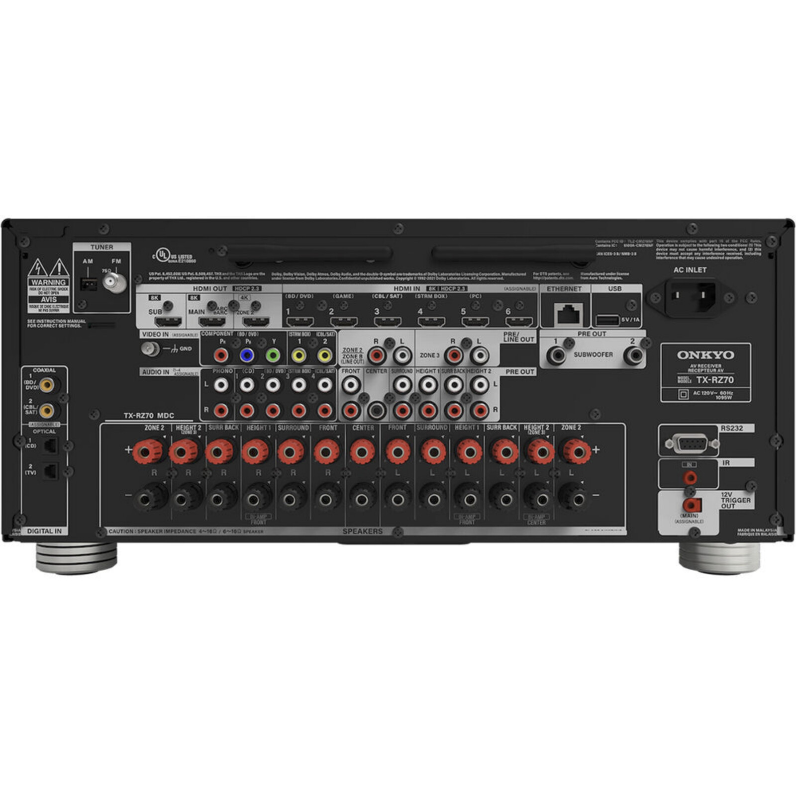 Receiver Onkyo TX-RZ70 Dolby Atmos e DTS:X de 7.2.4 canais 140W por canal ( 120v )