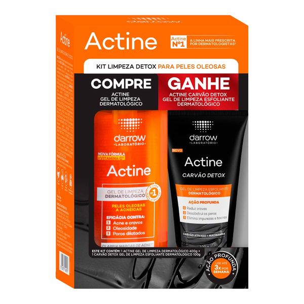 Kit Gel de Limpeza Darrow Actine 400g + Gel Esfoliante Carvão Detox 100g