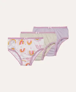 kit de 3 calcinhas de algodão infantil arco íris colorido PP