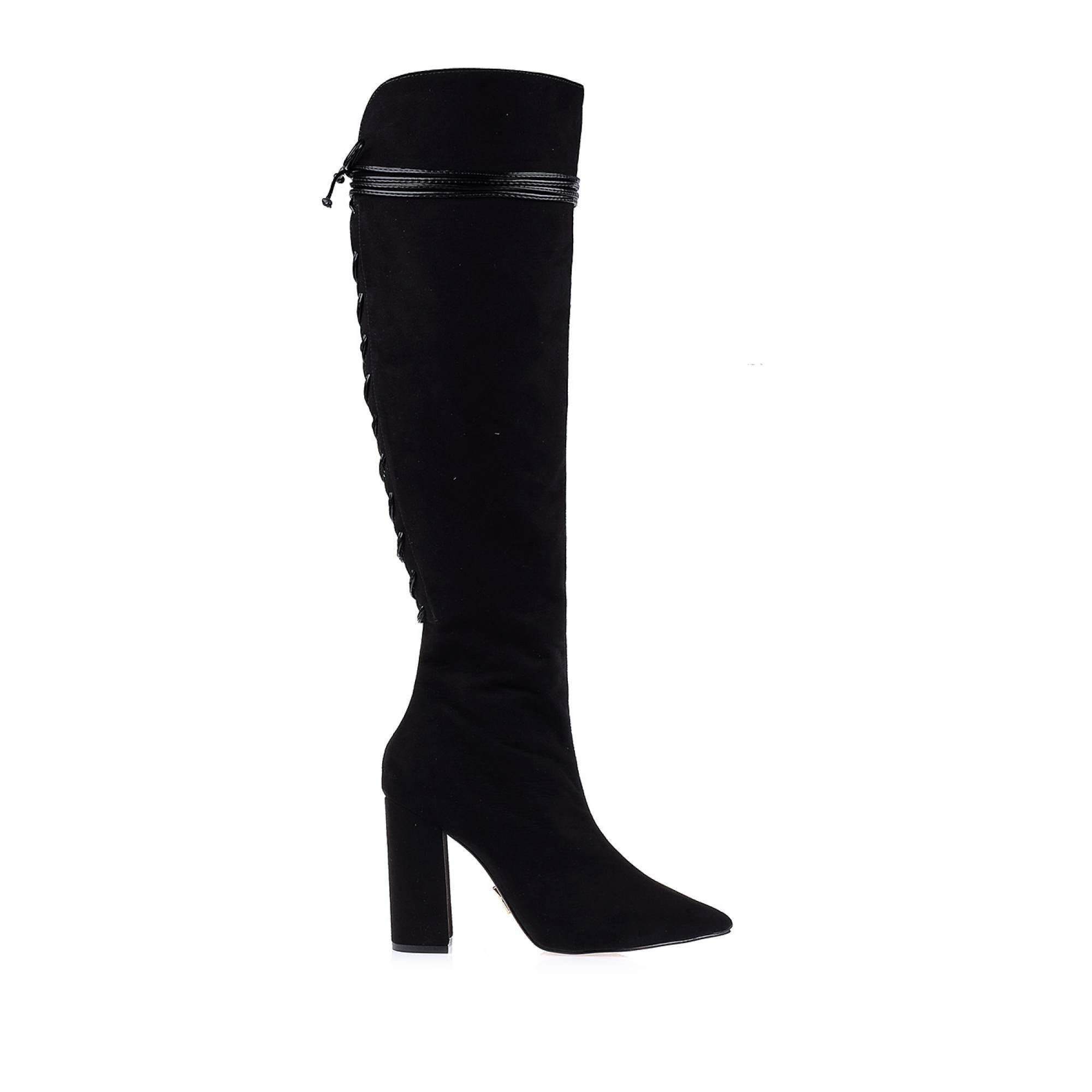 Bota Salto Alto Suede Preto
