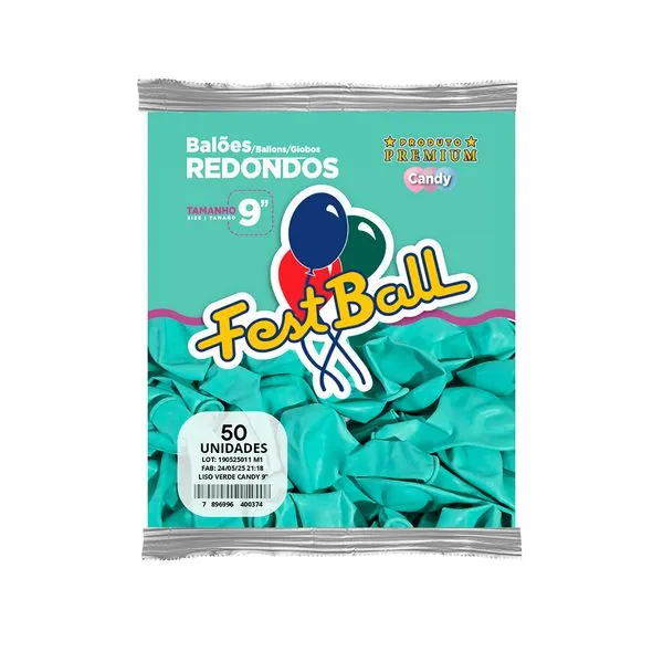 Balão Liso 9 Polegadas Verde Candy 50 Unidades 188 - Festball