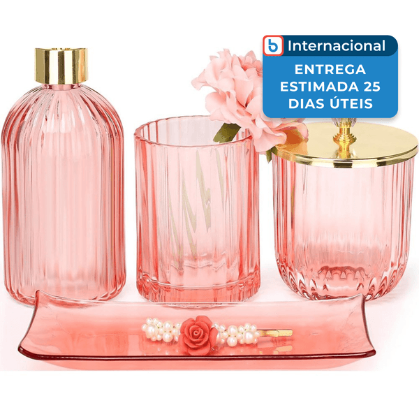 Conjunto De Acessorios Haturi Com 4 Peças Para Banheiro Rosa A-MBI
