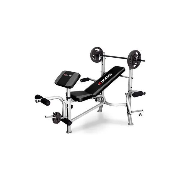 Banco de Academia BAK-80 com Barra Puxador Alto Anilhas 6.8kg e 11.3kg Preto Kikos Banco de Academia BAK-80 com Barra Puxador Alto e Anilhas Preto Kikos