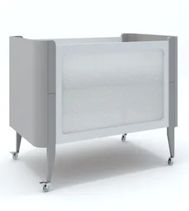 Berço 3 em 1 Bo Padrão Americano Pronta Entrega Exclusivo Site Cinza / Pé Cinza / Grade Palha