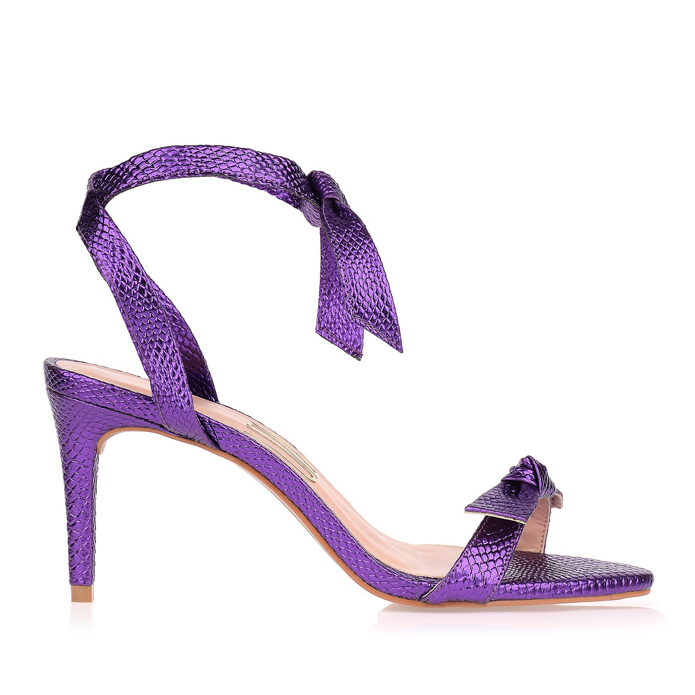 Sandália Salto Médio Snake Metal Purple
