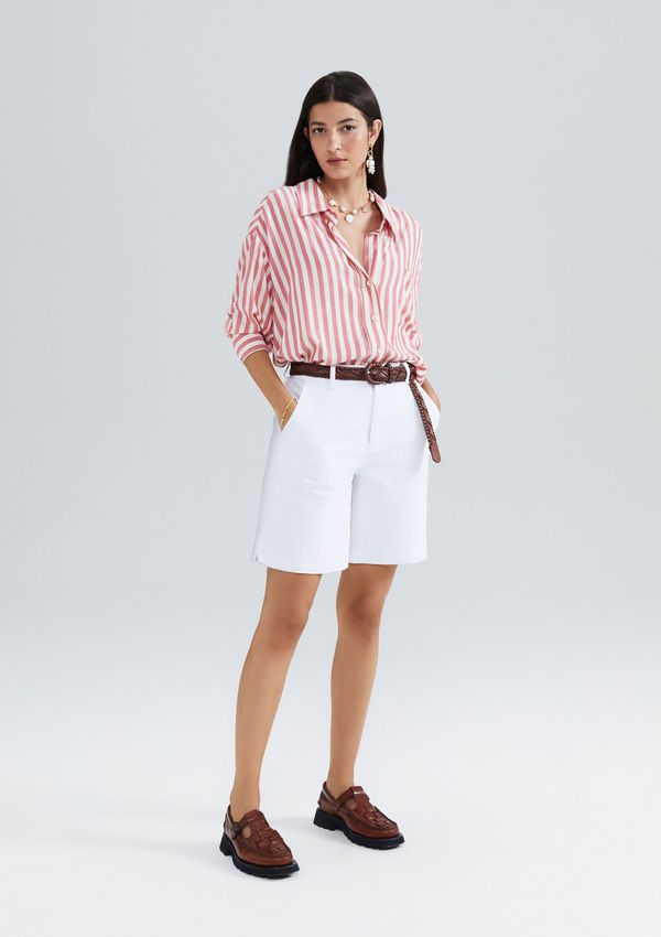 Bermuda Básica Feminina Chino Cintura Média Em Sarja - Branco 044
