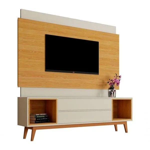 Rack Com Painel Delux 1.8 Off White Com Nature - Moveisaqui
