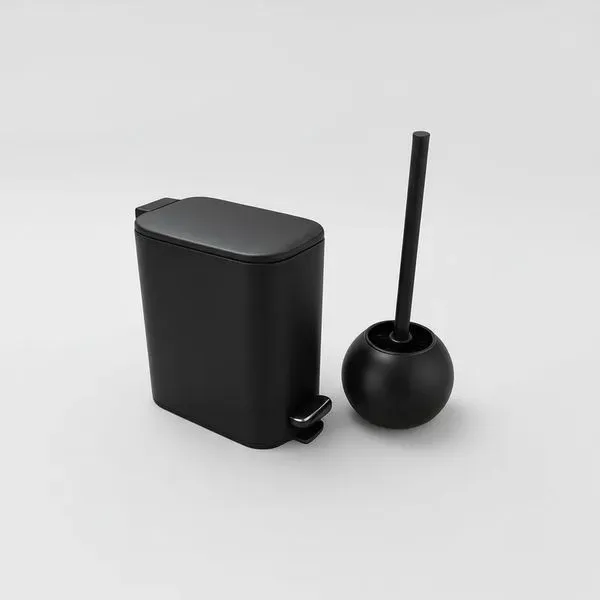 Kit Lixeira Escova Sanitaria Banheiro Lavabo Inox Black Moderna Premium