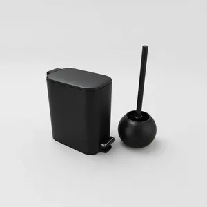 Kit Lixeira Escova Sanitaria Banheiro Lavabo Inox Black Moderna Premium