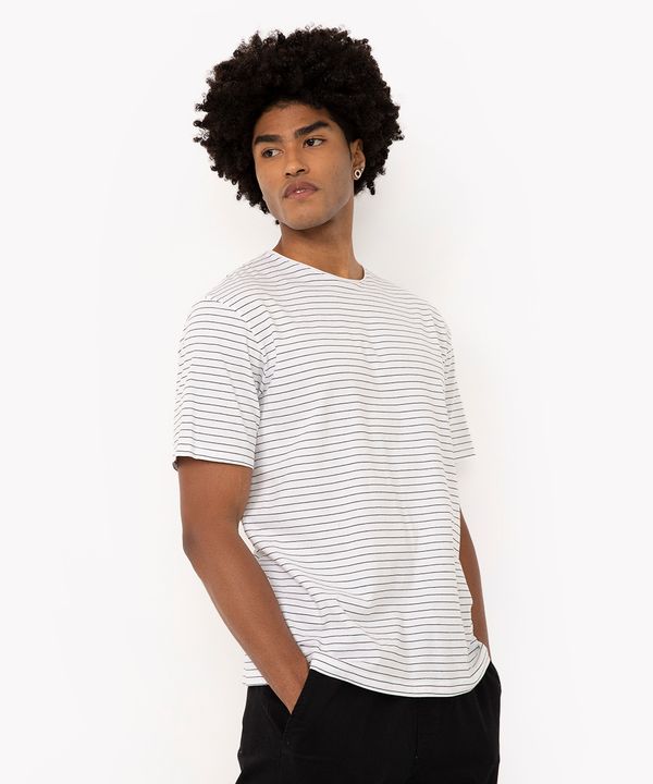 camiseta de algodão listrada manga curta branca G