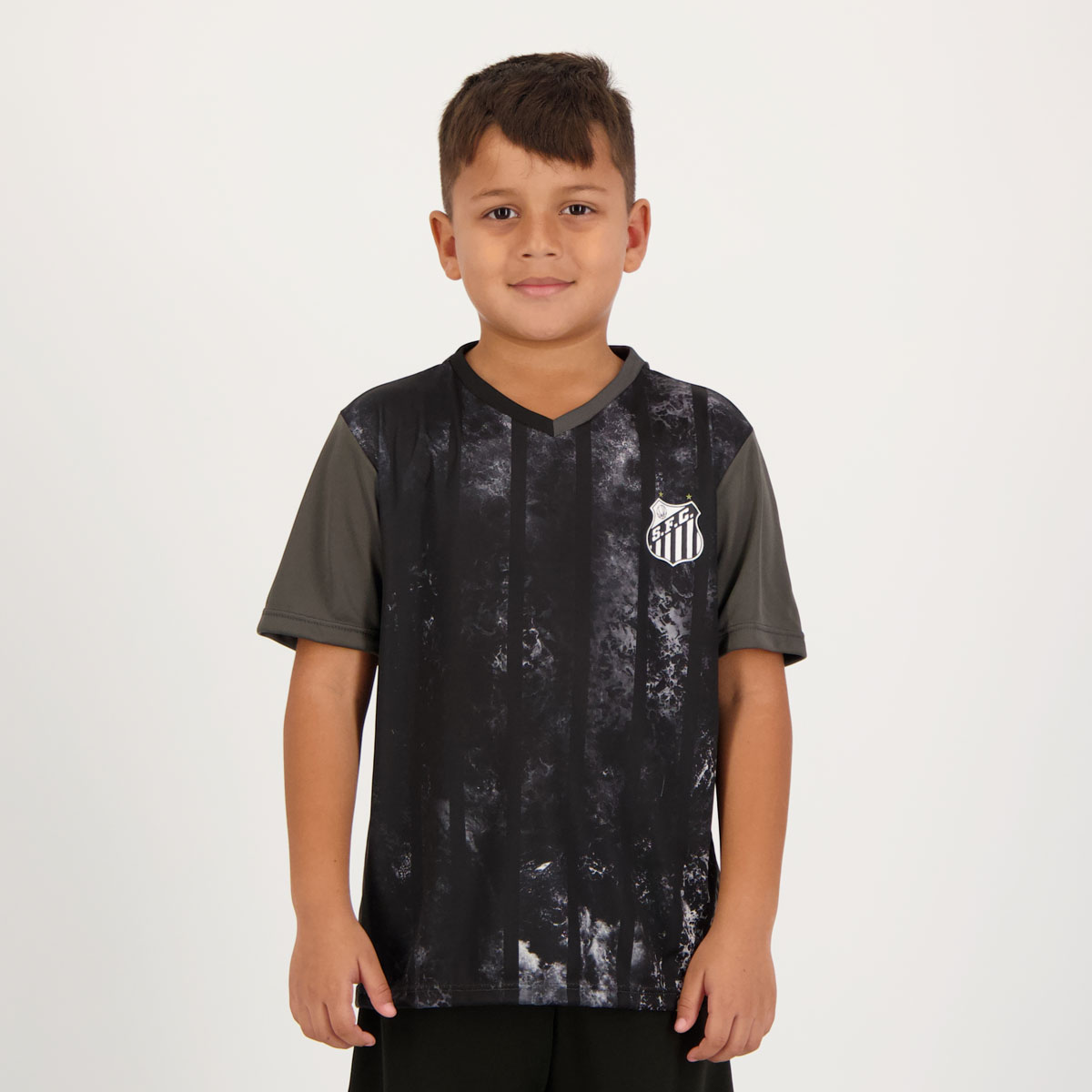 Camisa Santos Chess Infantil Chumbo e Preta