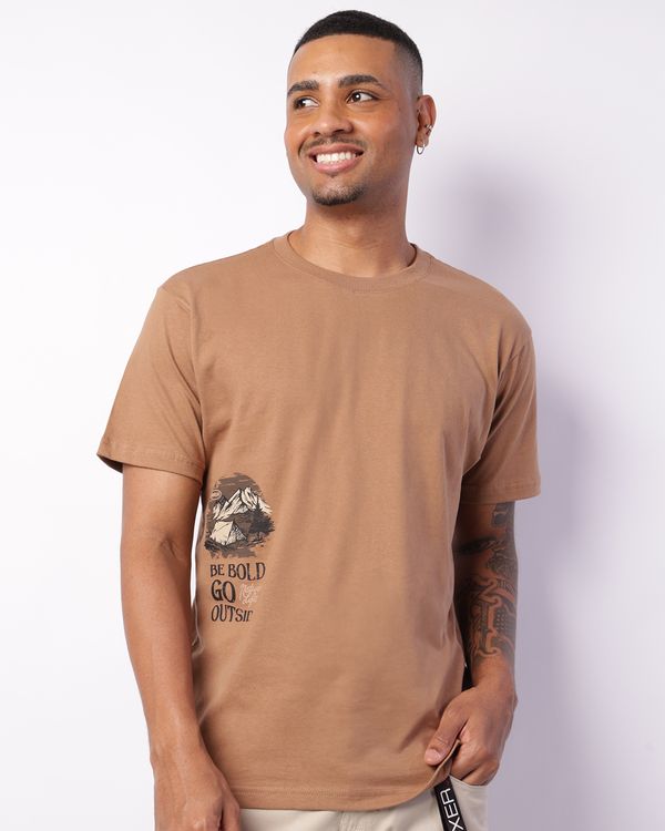 Camiseta Masculina Oversized com Estampa Manga Curta Marrom GG
