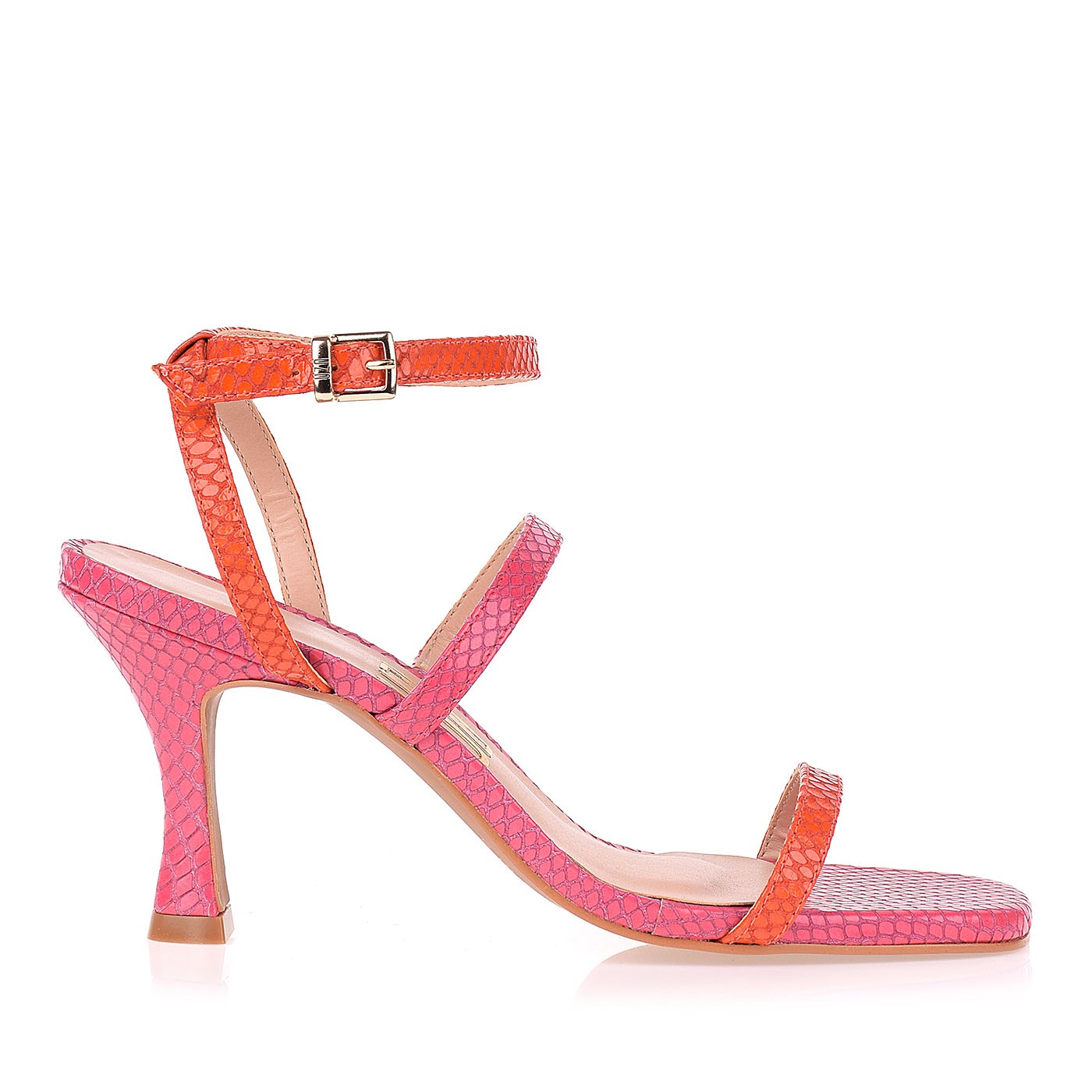 Sandália Salto Médio New Snake Orange