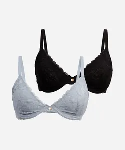 kit de 2 sutiãs meia taça sem bojo renda floral colorido 46