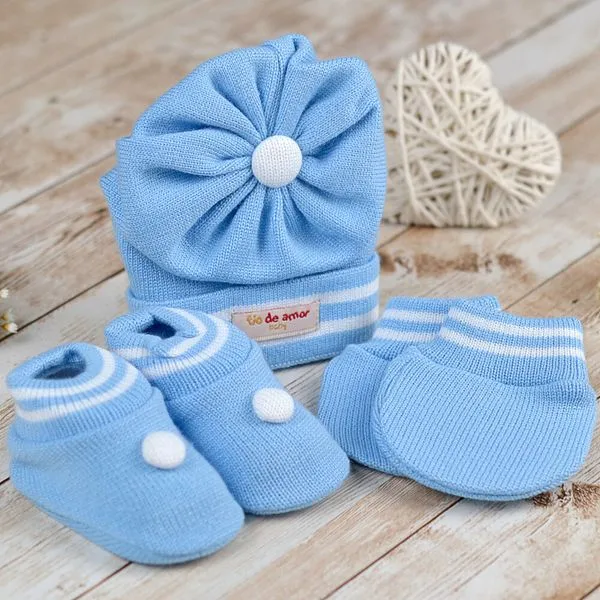 Kit Sapatos Luvas e Touca 1001 Azul - RN