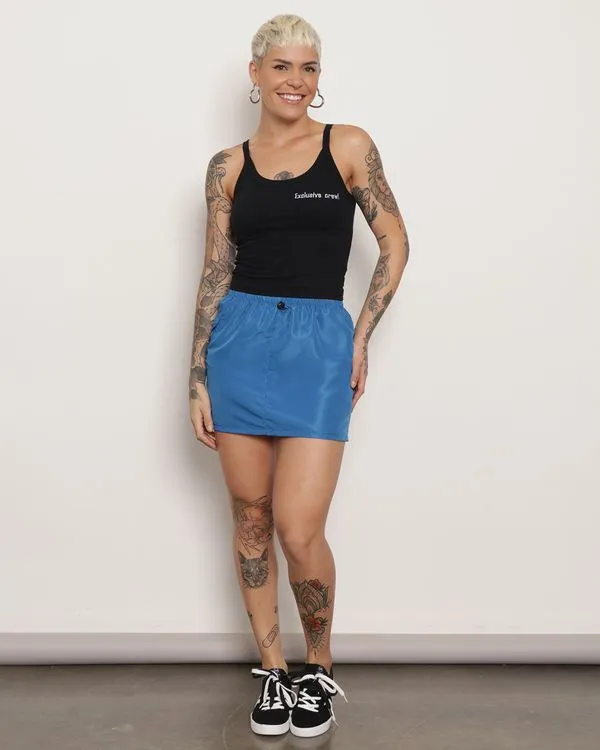 Saia Feminina Curta com Elástico Bolso Cargo Azul P
