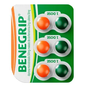 Antigripal, Analgésico, Antitérmico e Antialérgico Benegrip 500mg + 30mg + 2mg 6 Comprimidos Revestidos
