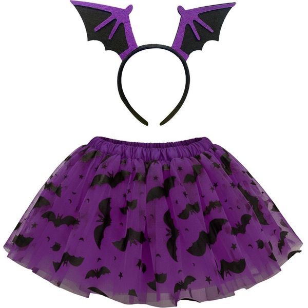 Fantasia Vampirina Infantil pra Menina de Halloween Kit Saia e Tiara Roxo