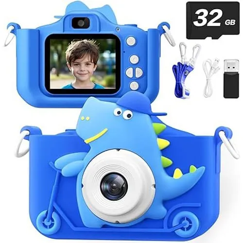 Câmera Kids Dinosauro Câmera 48 MP Cartão 32gb Azul A-BI