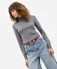 blusa feminina de tricot manga longa gola alta cinza G