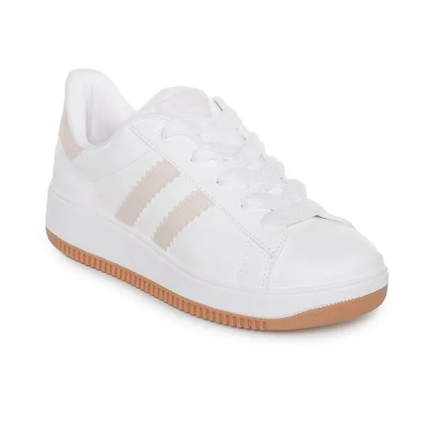 Tênis Feminino Casual Listras Quiz Branco e Bege - 35