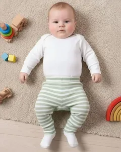 Calça Bebê Culote Vira Pé Listrada Verde M