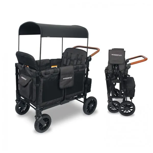Carrinho de Passeio para 4 Crianças Multifuncional com Faróis Funcionais e Rodas Retrô, até 136 kg, WONDERFOLD Volkswagen, Verde