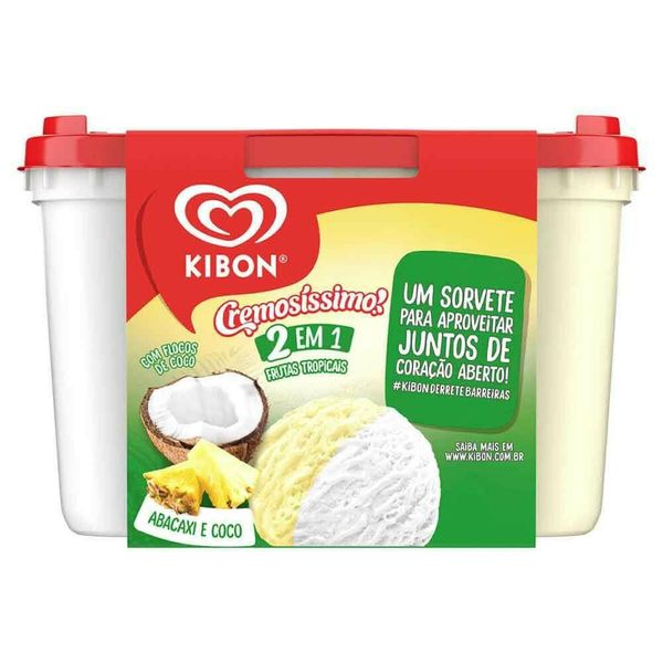 Sorvete Kibon Cremosíssimo 2 em 1 Tropical Abacaxi e Côco