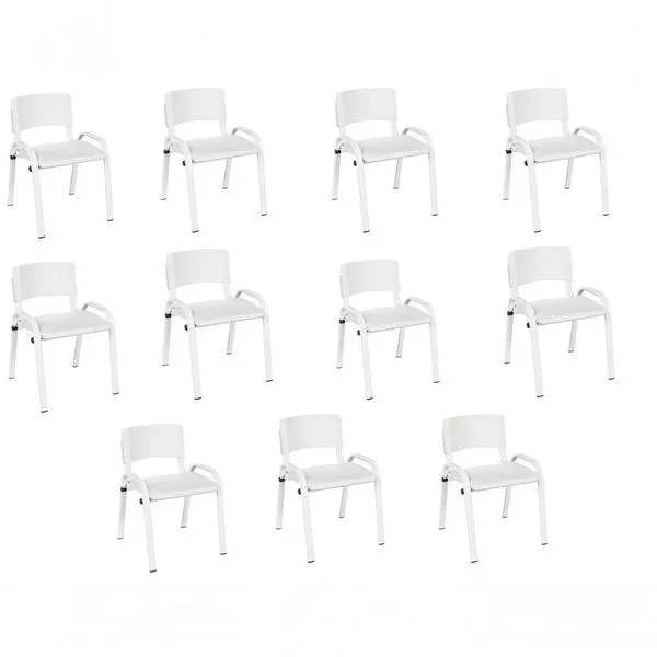 Kit 11 Cadeiras Infantil Iso, Escola, Base Branco-branco