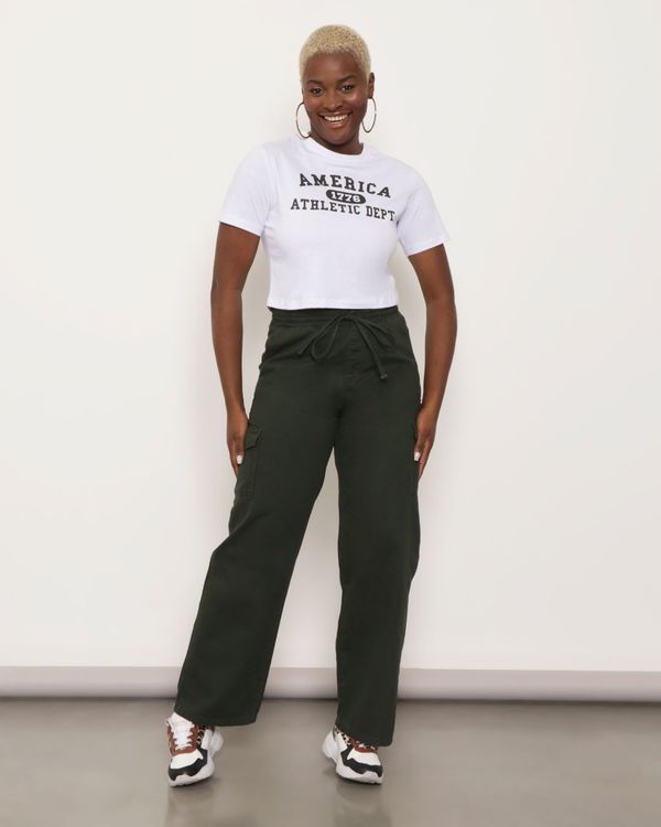 Calça Feminina Bolso Cargo Sarja Verde 46