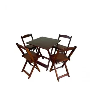 Conjunto Mesa Dobrável 70x70 Com 4 Cadeiras Imbuia Bar Restaurante