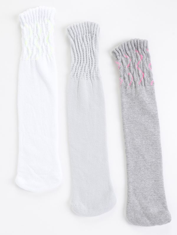 Kit Com 03 Meias Aeróbicas Femininas Branco/Cinza/Chumbo