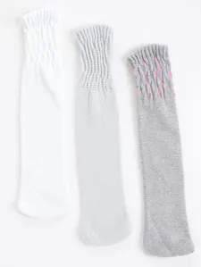 Kit Com 03 Meias Aeróbicas Femininas Branco/Cinza/Chumbo