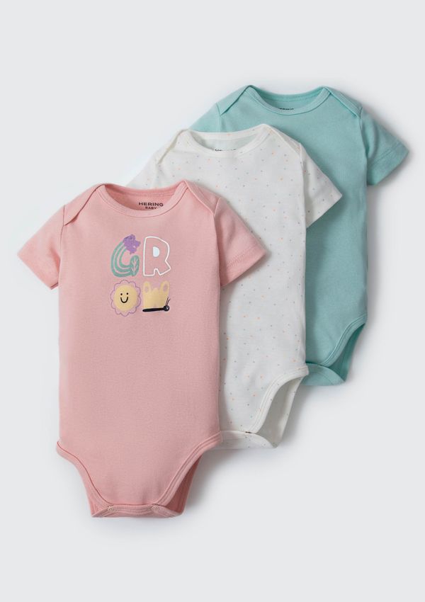 Kit Com 3 Bodies Bebê Menina Em Ribana - Multicolorido 06M